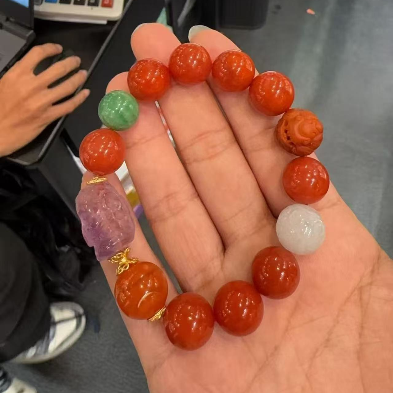 南红（玛瑙）无镶嵌南红手串-约13mm-多样性发货-HQS春