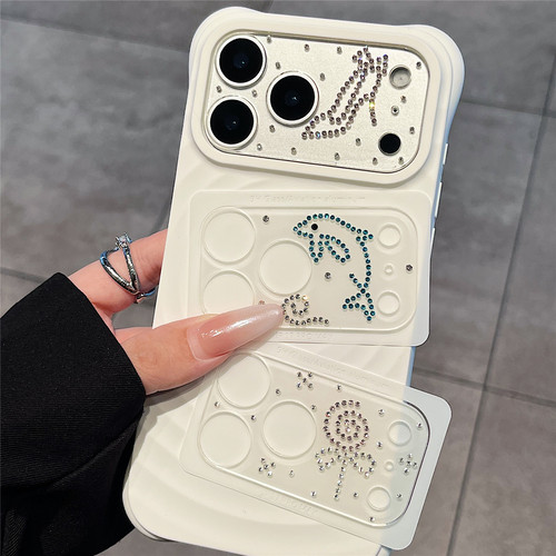 闪钻高级感雕刻卡通镜头膜适用iPhone17pro苹果17promax镂空底座膜静电吸附17pm手机镜头贴纸摄像头保护贴膜