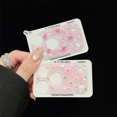 适用苹果17promax镜头膜iPhone17pro底座镂空新款小众ins粉色泡泡爪印草莓18pm手机贴纸后摄像头相机保护贴膜