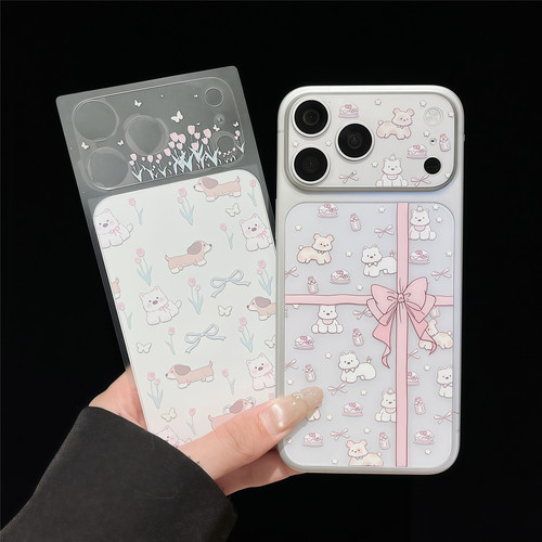 可爱小狗动物镜头膜适用iPhone17pro卡通背膜贴苹果17promax底座静电吸附贴纸16pm手机摄像头镂空软薄保护贴