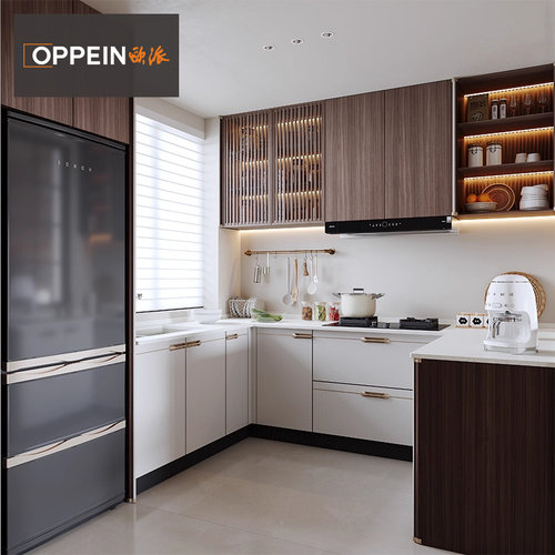 欧派新款定制橱柜厨房一体厨柜灶台柜木纹复古风家用整体橱柜定做