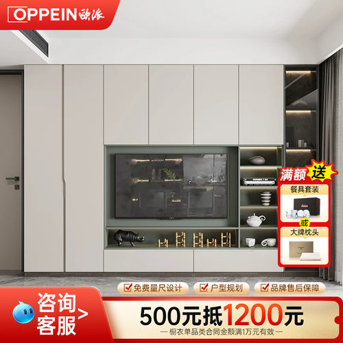 欧派新款客厅满墙电视柜储物柜