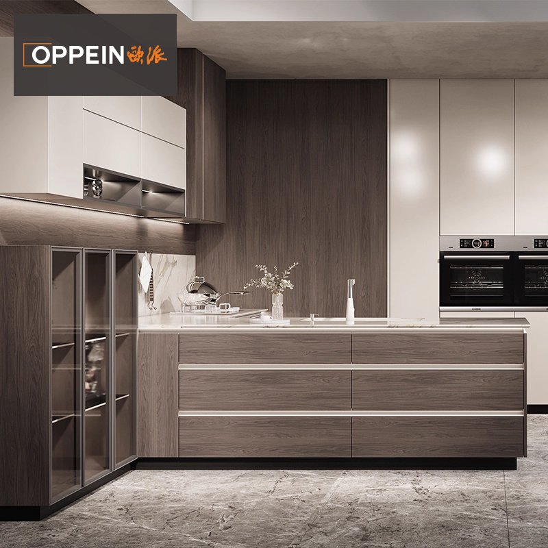 欧派厨房整体橱柜定制家用灶台一体柜厨柜石英石台面开放式定做