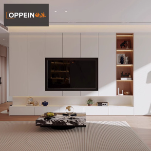 欧派全屋定制电视柜电视背景墙定制家用客厅展示柜满墙书架一体柜
