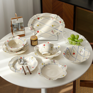 以物集花序釉下彩陶瓷碗碟套装 家用精致餐具饭碗盘子乔迁结婚送礼