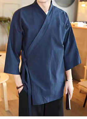 新中式春夏斜襟汉服男古装汉素茶服套装古风居士服禅服中国风男装