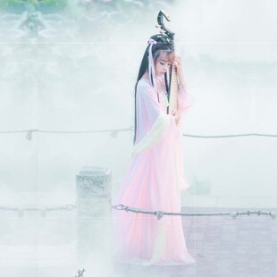 改良盘子汉服女 中国风公主古装服装拖尾仙女雪纺襦裙齐胸演出服