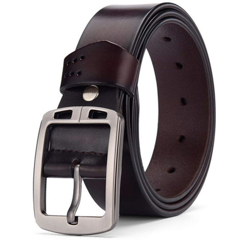 红品男士针扣皮带休闲青年真皮牛仔腰带韩版时尚潮流中年裤带棕色