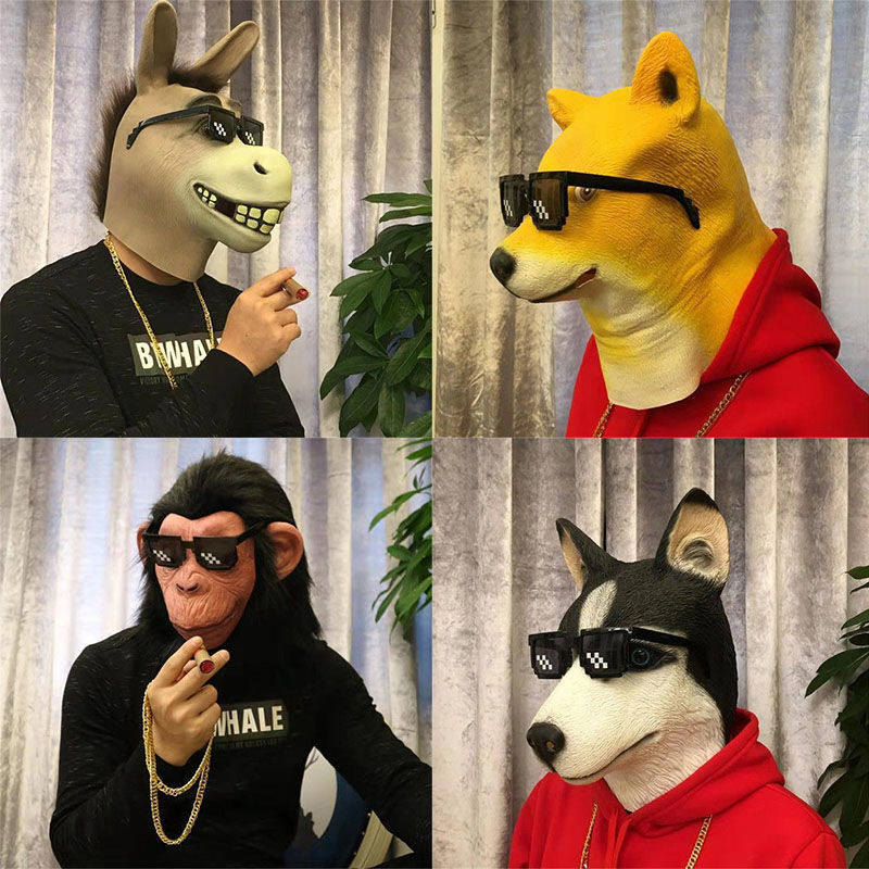 抖音同款哈士奇头套搞笑沙雕动物头套喝水绿鱼笑面驴头套派对头套