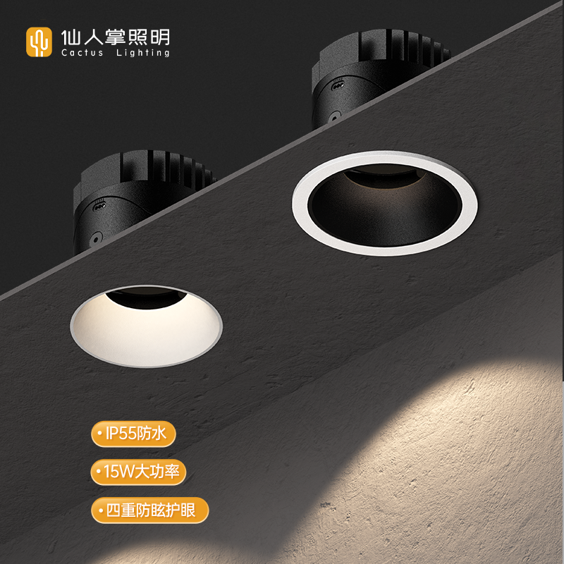仙人掌照明深杯防眩防水全光谱嵌入式射灯客厅餐厅厨房家用10W15