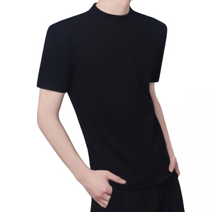 BlackClothes简约日常高领纯色内搭打底衫百搭休闲短袖T恤正肩潮