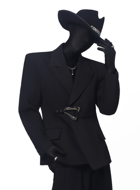 BlackClothes高定款收腰廓形轻奢西装外套简约气质垫肩长袖西服潮