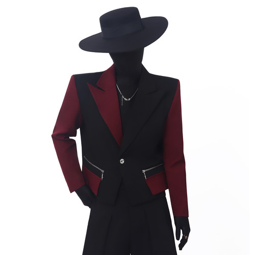 BlackClothes拼接拉链垫肩男西服
