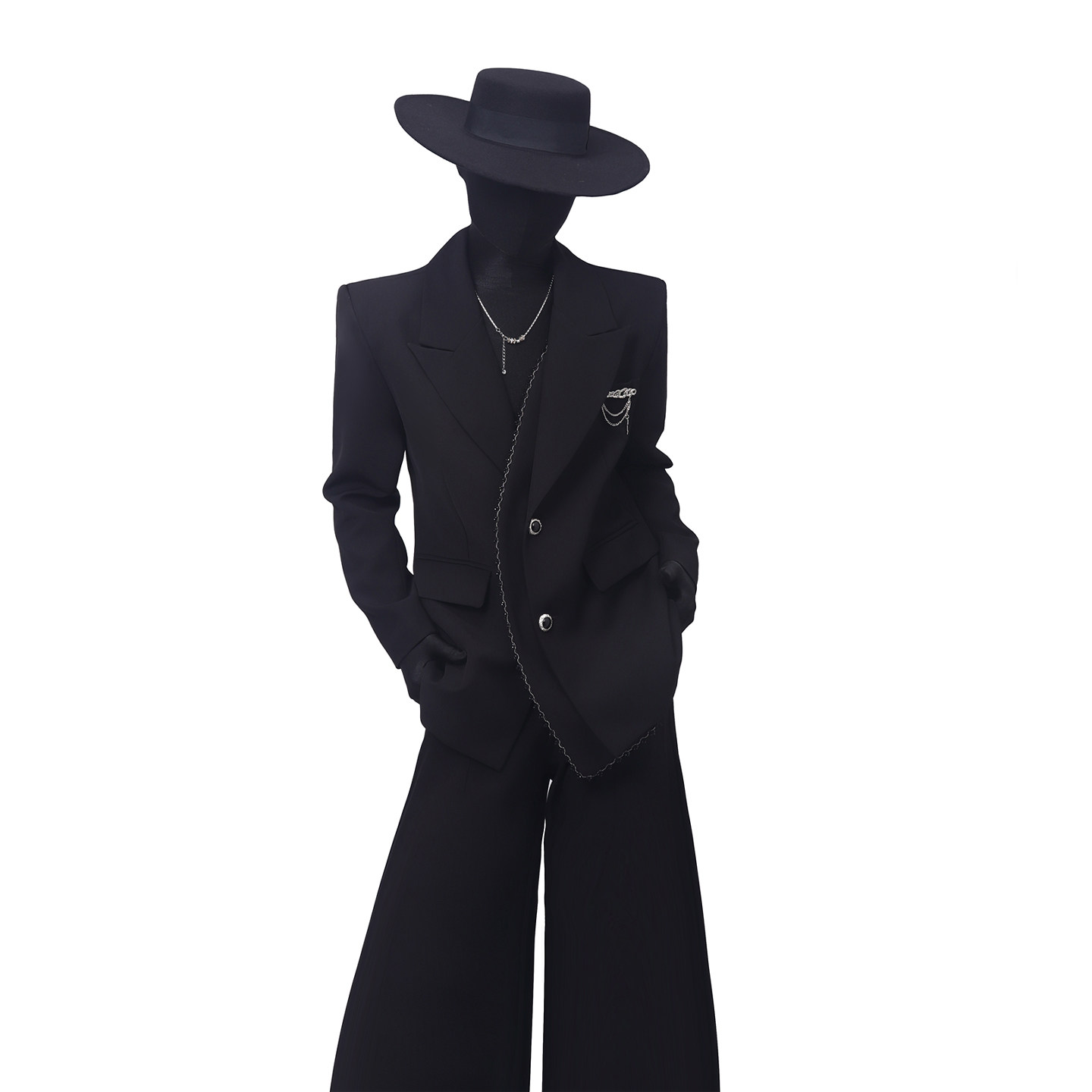 BlackClothes高定花边假双层个性西装外套男小众胸针设计感西服潮