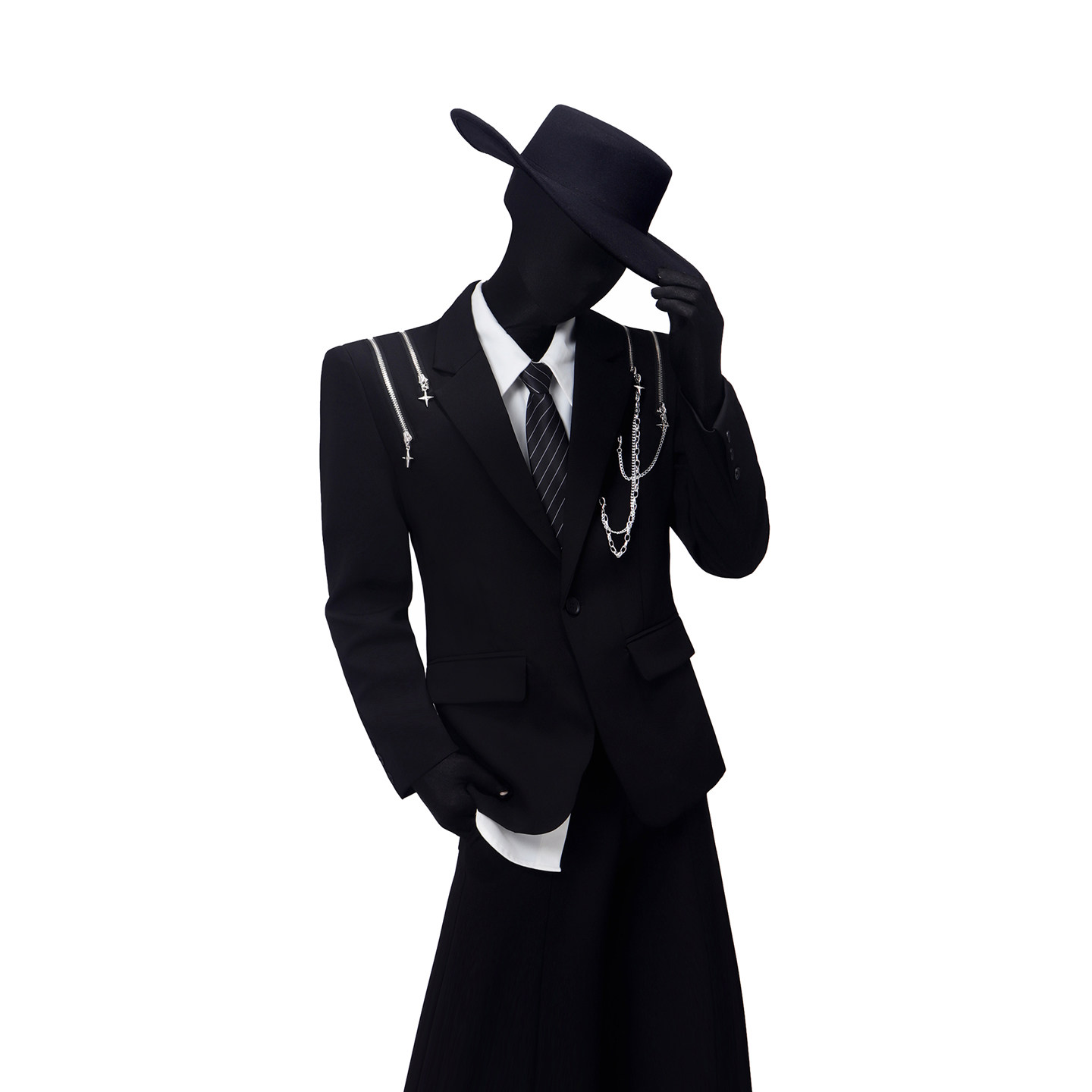 BlackClothes高定禁欲金属链条设计感长袖黑西装舞台风个性西服潮