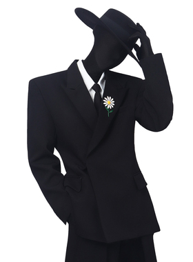 BlackClothes限定款向日葵胸针装饰收腰个性酒红色翘肩西装外套潮