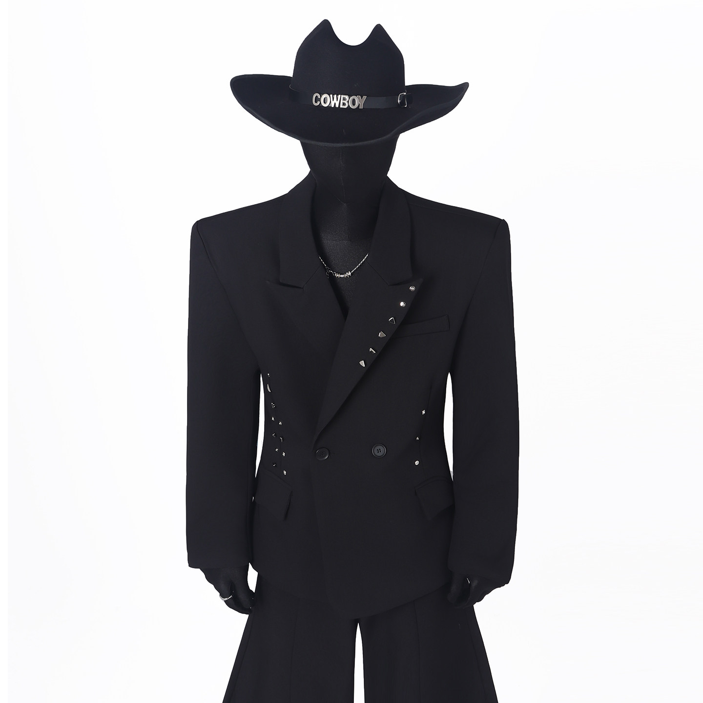 BlackClothes小众收腰设计感立体廓形垫肩纯色西装双排扣休闲西服