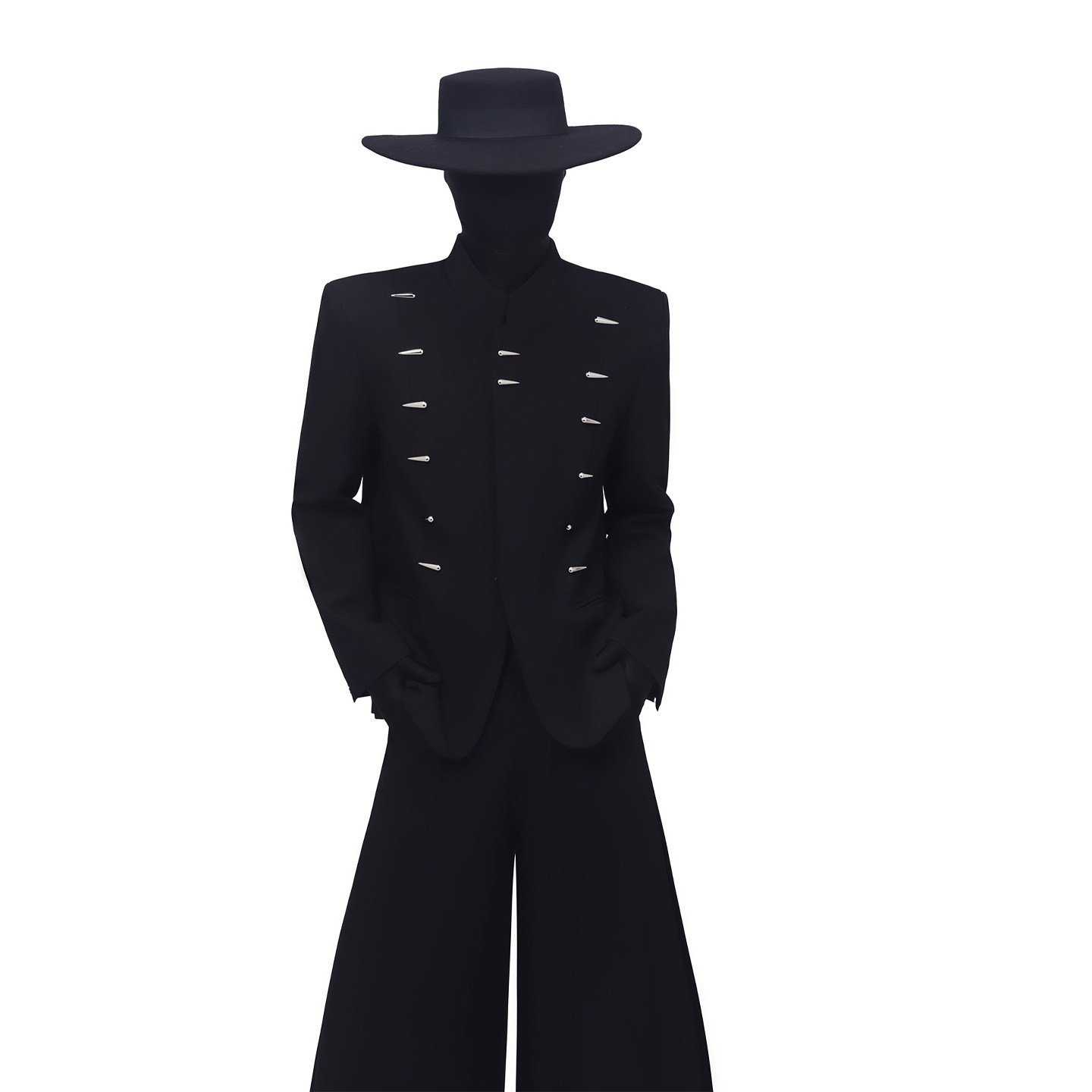 BlackClothes新品新中式金属装饰立领西服外套国风简约西装上衣潮