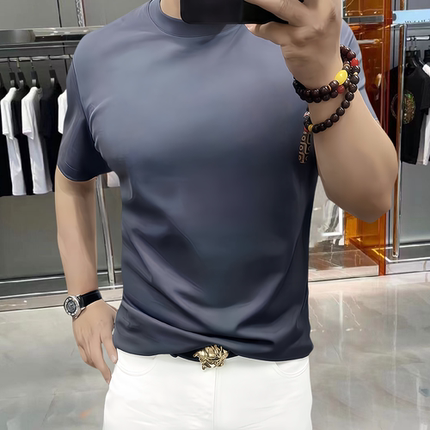 高级感圆领男士短袖T恤灰色丝光棉修身丝滑凉感显瘦冰丝半袖体恤