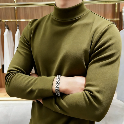 双面德绒打底衫男高领加厚内搭澳绒发热保暖T绿色长袖加绒t恤磨毛