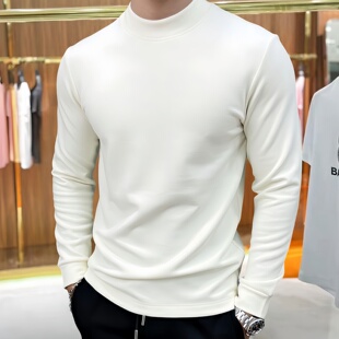 中领弹力丝滑料莱赛尔打底衫 真丝光棉半高领T恤男士 新款 修身 长袖