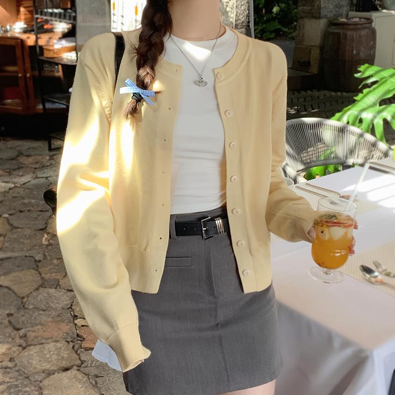 苏三三针织开衫女2025早春新款上衣黄色外套秋季高级感小个子毛衣