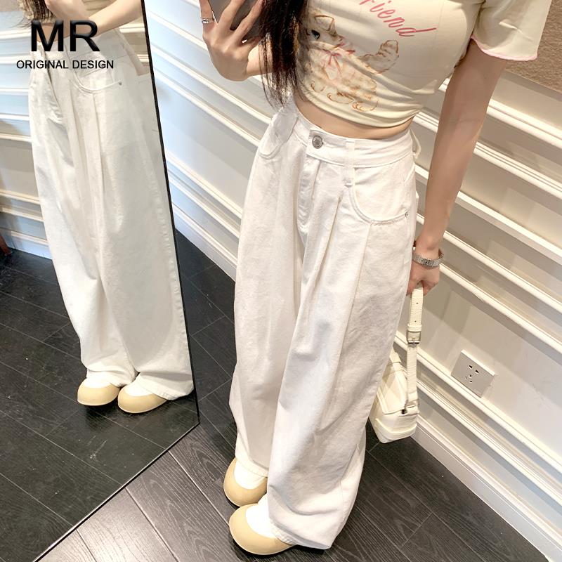 白色阔腿天丝牛仔裤女2025夏季新款宽松薄款垂感小个子直筒长裤子