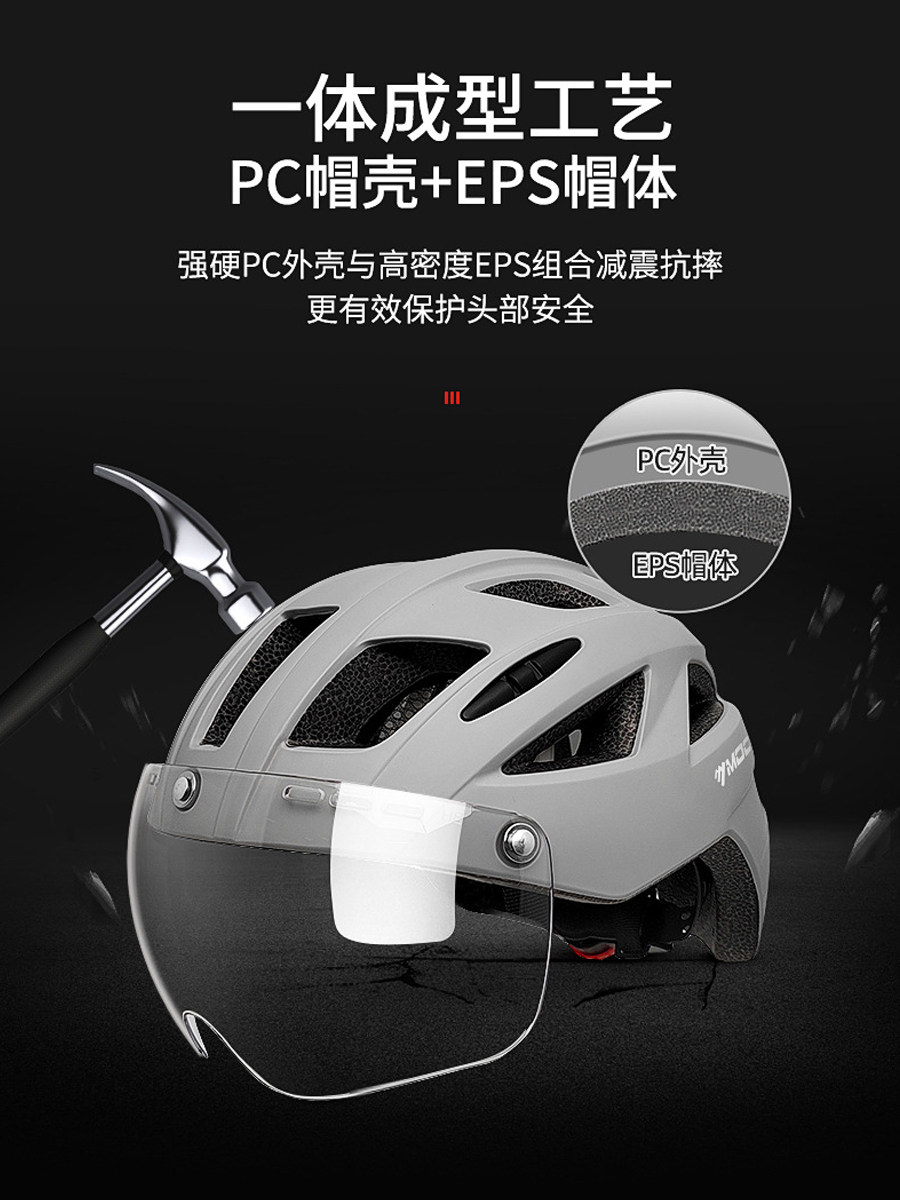 moon自行车骑行头盔磁吸风镜半盔男女透气山地车头盔成人安全帽夏