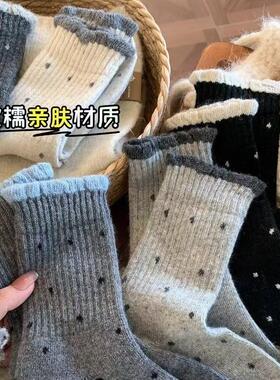 袜子女中筒秋冬季ins风波点温柔花边百搭长筒复古多巴胺宽口外穿