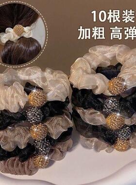 欧根纱洋气水钻头绳网纱褶皱发圈发饰头绳网红头绳扎头发新款发绳