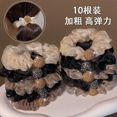欧根纱洋气水钻头绳网纱褶皱发圈发饰头绳网红头绳扎头发新款发绳
