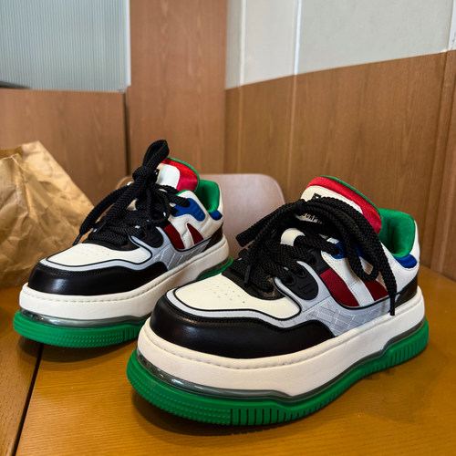 炫彩绿气垫底滑板鞋真皮阔版潮鞋