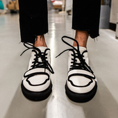 帽子先森 很skr中帮鞋 黑白撞色休闲板鞋 男欧洲站真皮潮鞋 子