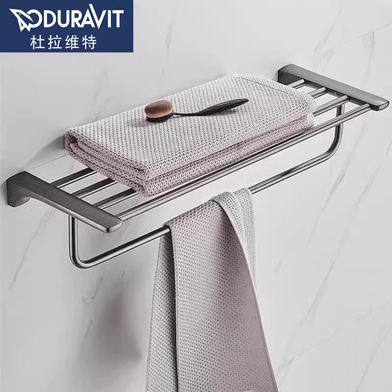 德国杜拉维特304不锈钢浴巾架卫生间免打孔毛巾杆浴室浴巾置物架