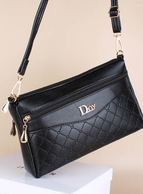 多层单肩包女大容量妈妈斜挎手机包软皮中老年休闲婆婆轻便菱格子