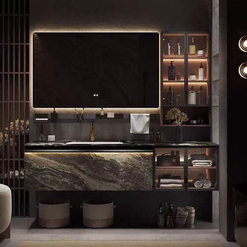 酒店风浴室柜奢石台下陶瓷盆定制
