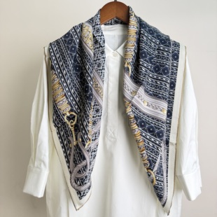 鎏金鞍链90cm意罗绸双面异色四季 方巾披肩围巾丝巾 百搭通勤时尚