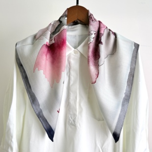 远山水墨画65cm丝毛方巾秋冬保暖时尚 百搭丝巾披肩围巾