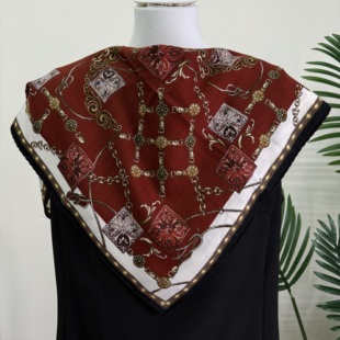 链条纹65cm方巾100绵羊毛四季 百搭通勤小丝巾披肩 时尚