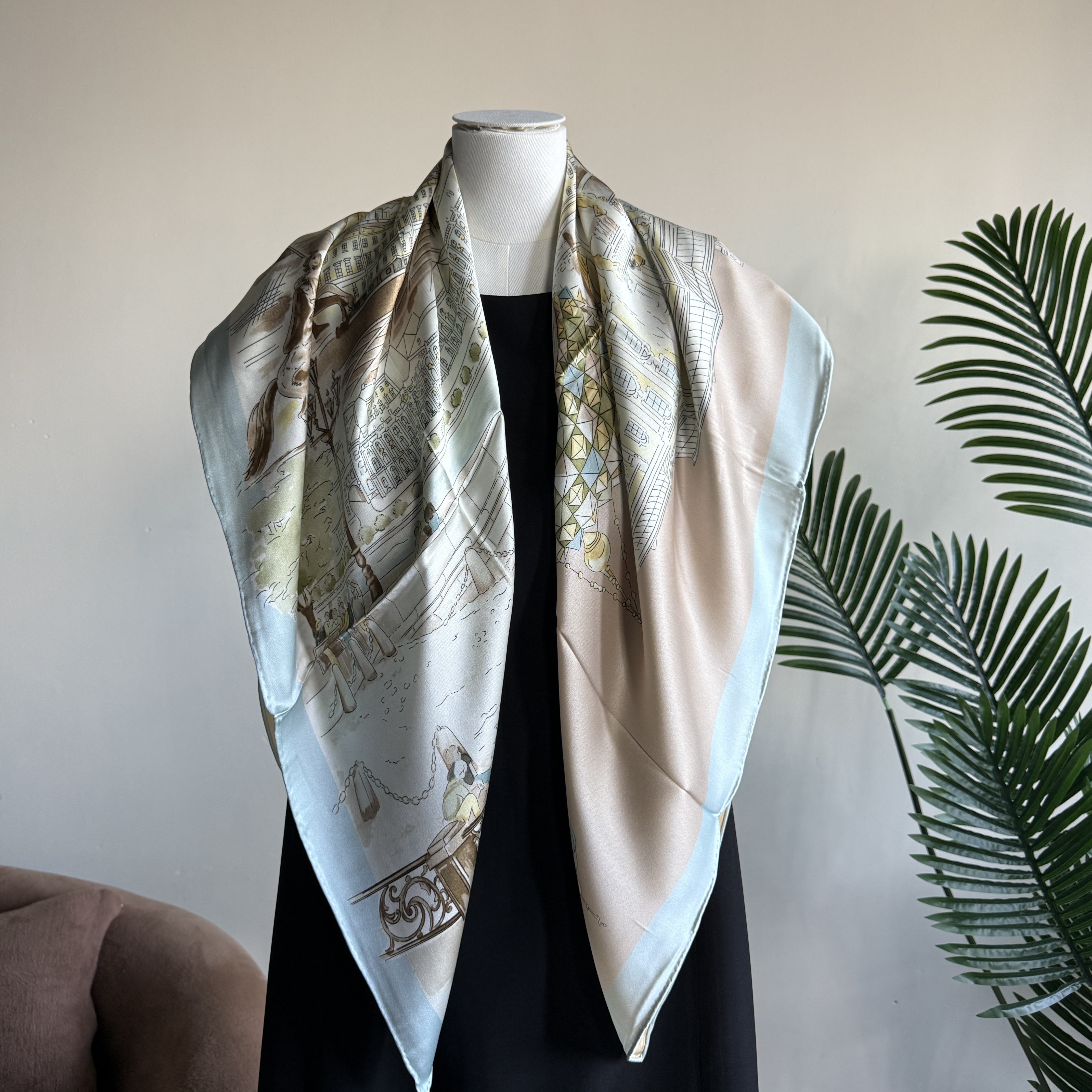 冬宫105cm23姆米重榜真丝双面缎大方巾100桑蚕丝百搭披肩丝巾