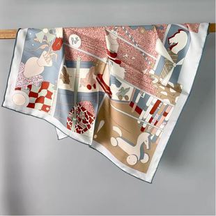 新款 准备出发65cm100桑蚕丝真丝斜纹中方巾双面同色印花小丝巾