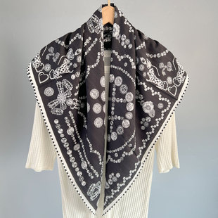 深珠宝情缘100桑蚕丝秋冬款 重磅真丝罗孔纱大方巾90双面异色丝巾