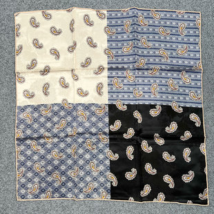 四宫格腰果100桑蚕丝19姆重磅真丝花罗中方巾65cm双面异色小丝巾