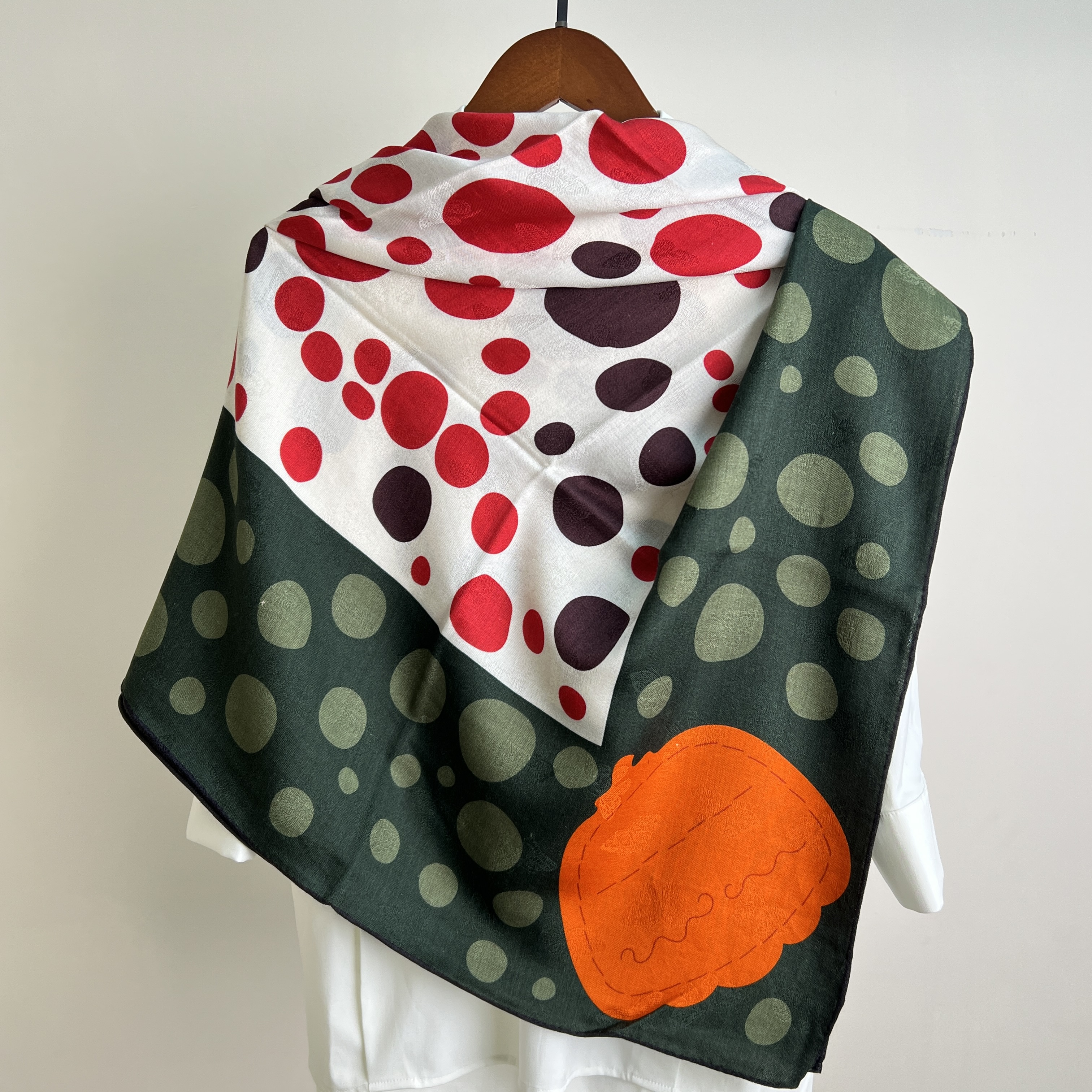 波点南瓜140cm提花丝毛双面异色大方巾秋冬时尚通勤围巾保暖百搭