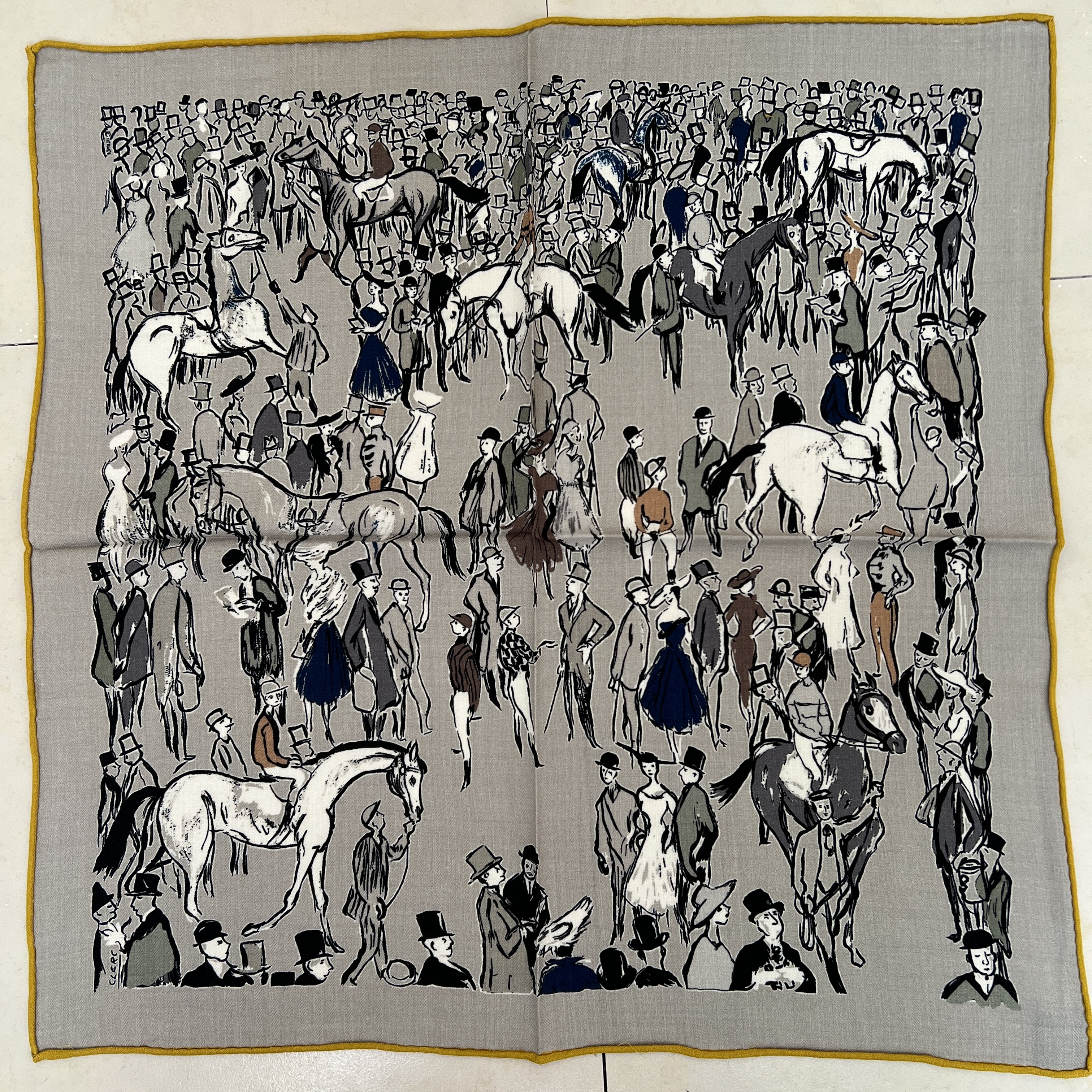 灰色贵族赛马场65cm丝毛方巾秋冬时尚通勤围巾保暖百搭披肩小丝巾