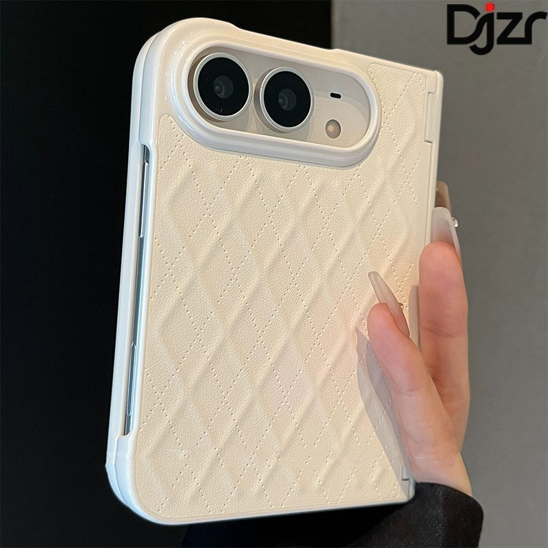 适用iPhoneDuo手机壳女新款轻奢奶白菱格皮质全包中轴苹果18fold阔折叠屏磁吸充电外壳duo壳膜一体防摔保护套