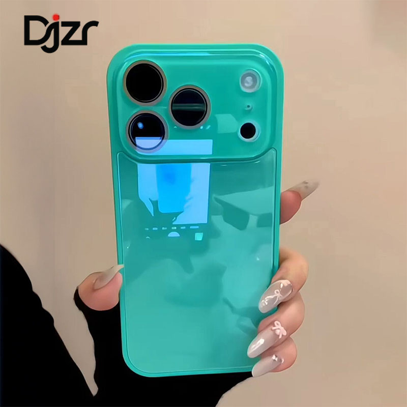 Djzr适用苹果18promax手机壳女新款绝美青色iphone17外壳大视窗玻璃镜16pro高级感纯色简约15全包防摔保护套