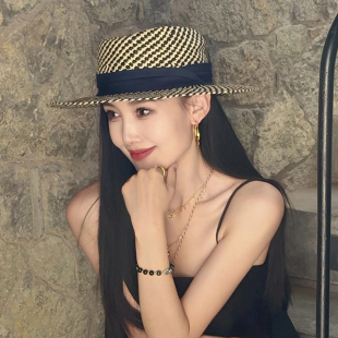 法式复古老钱风草编平顶草帽女夏季海边沙滩度假防晒遮阳帽子礼帽