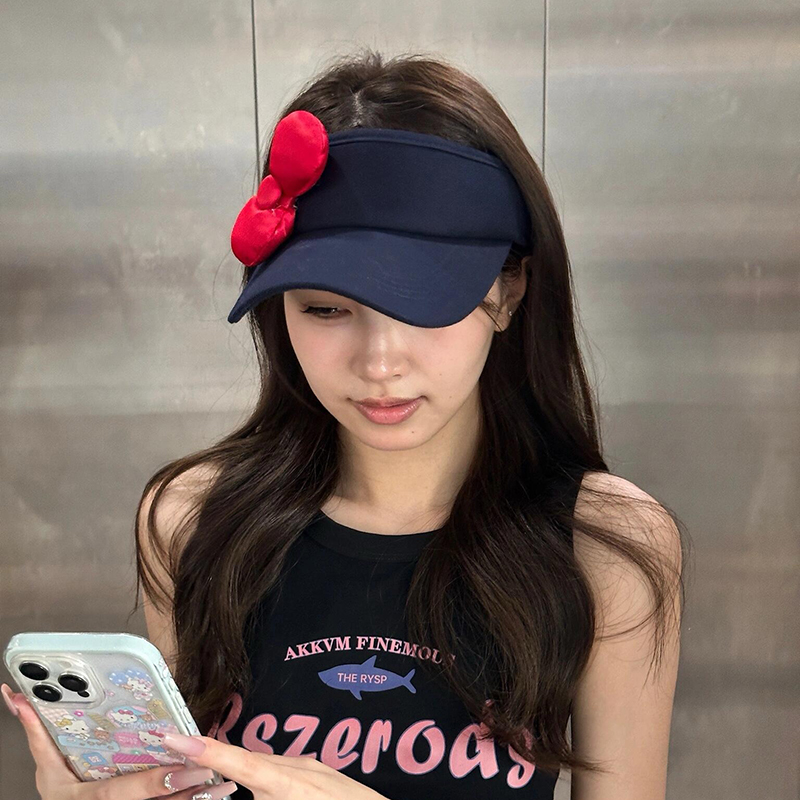 可爱Kitty蝴蝶结空顶遮阳帽子女夏日出游防紫外线太阳帽鸭舌帽潮