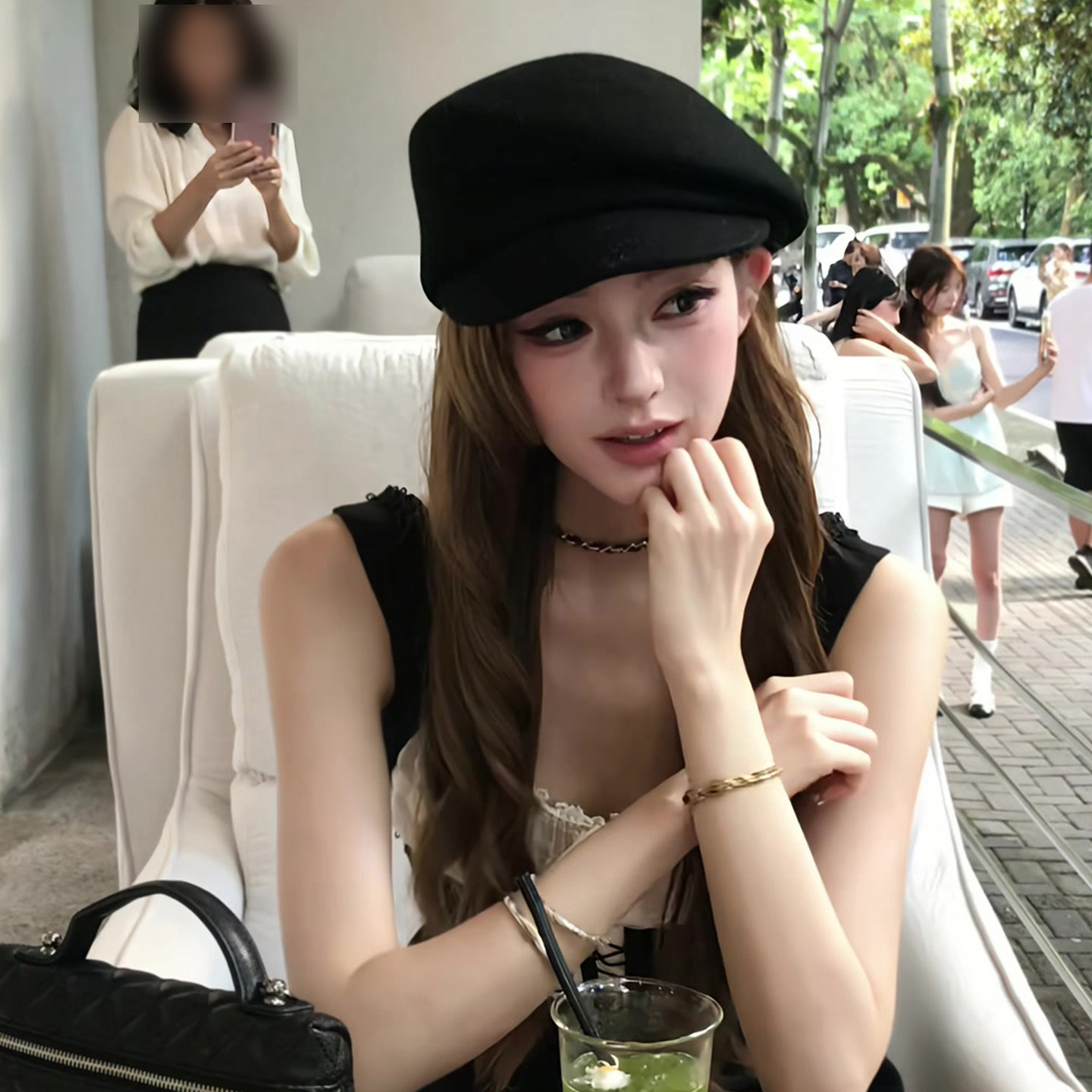 英伦风黑色羊毛报童帽子女画家帽图片